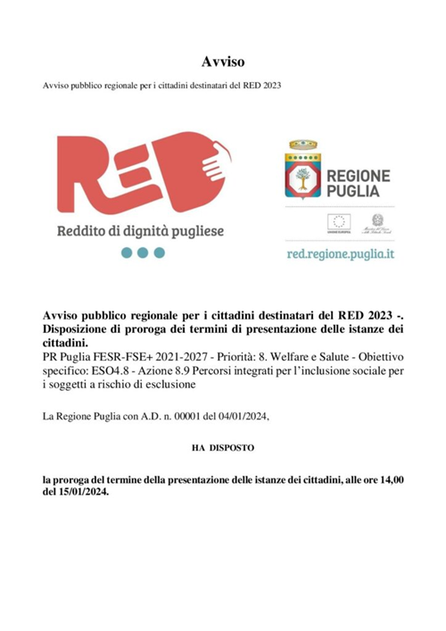 Proroga scadenza presentazione domande RED