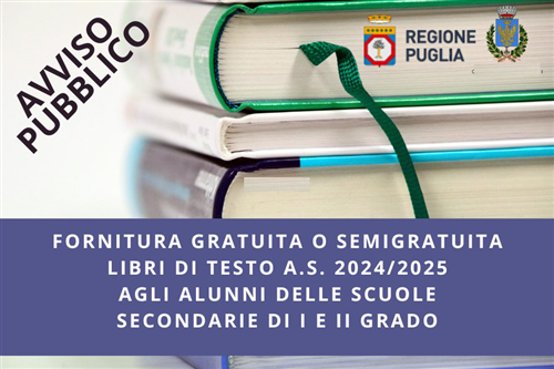 Fornitura gratuita o semigratuita dei libri di testo A.S. 2024/2025 per gli alunni delle scuole secondarie di 1° e 2° grado