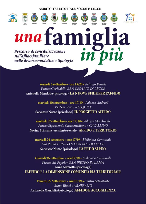“Una famiglia in più” incontri di sensibilizzazione sull’affido familiare