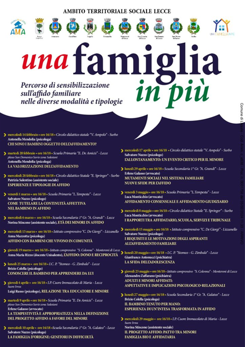 Percorso di sensibilizzazione sull’affido familiare nelle diverse modalità e tipologie – Una famiglia in più