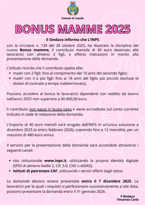 Bonus Mamme 2025